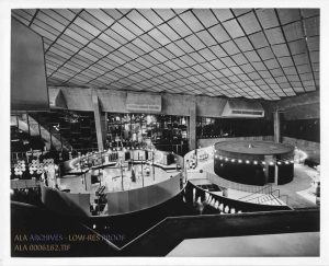 Image showing overhead view of ALA's Library 21 Exhibit at the 1962 Seattle World's Fair.