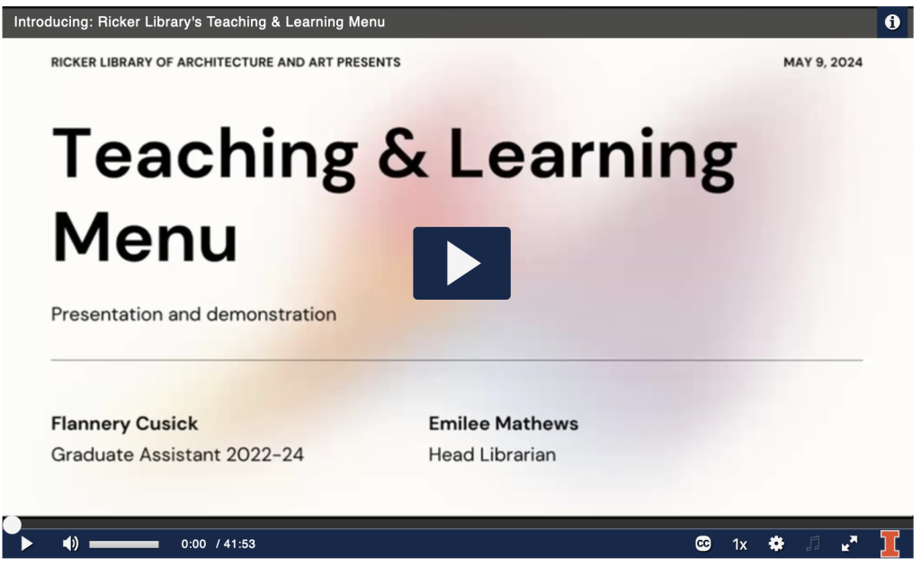 screenshot of the webinar recording for "Introducing Ricker's Teaching and Learning menu"