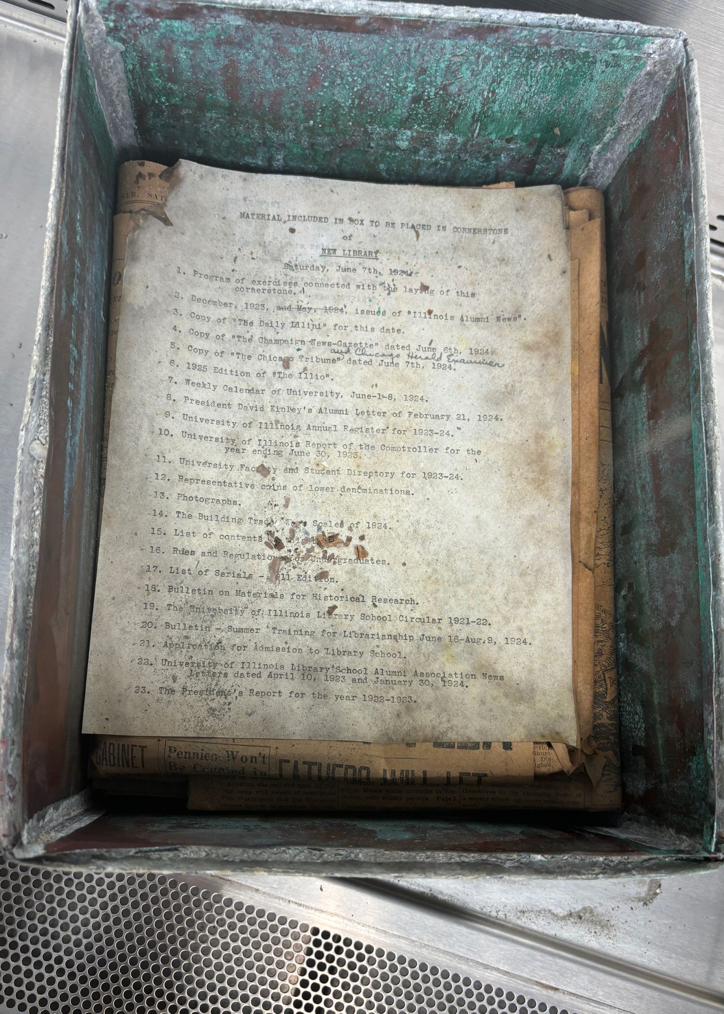 1924 time capsule contents