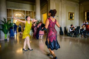 Dancers perform in the Library Gallery