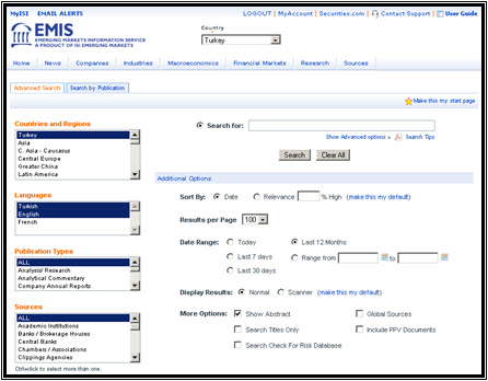 Screenshot of ISI EMIS Search Screen