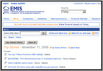 Screenshot of ISI EMIS Same-Day Information for November 11, 2009