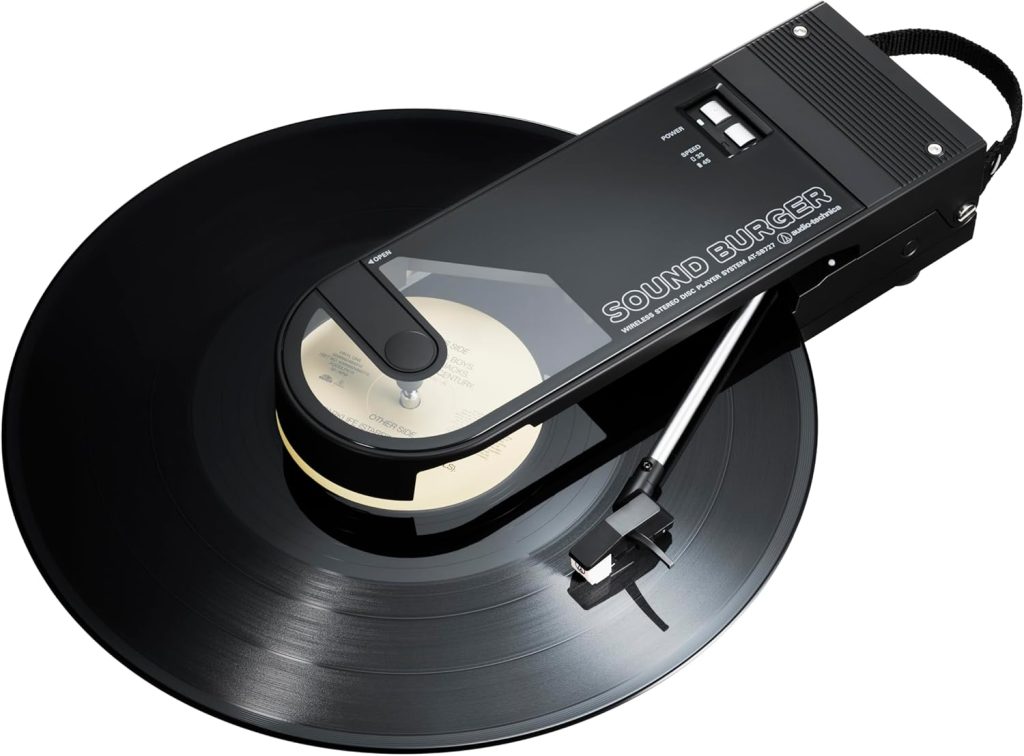 portable record player with vinyl record