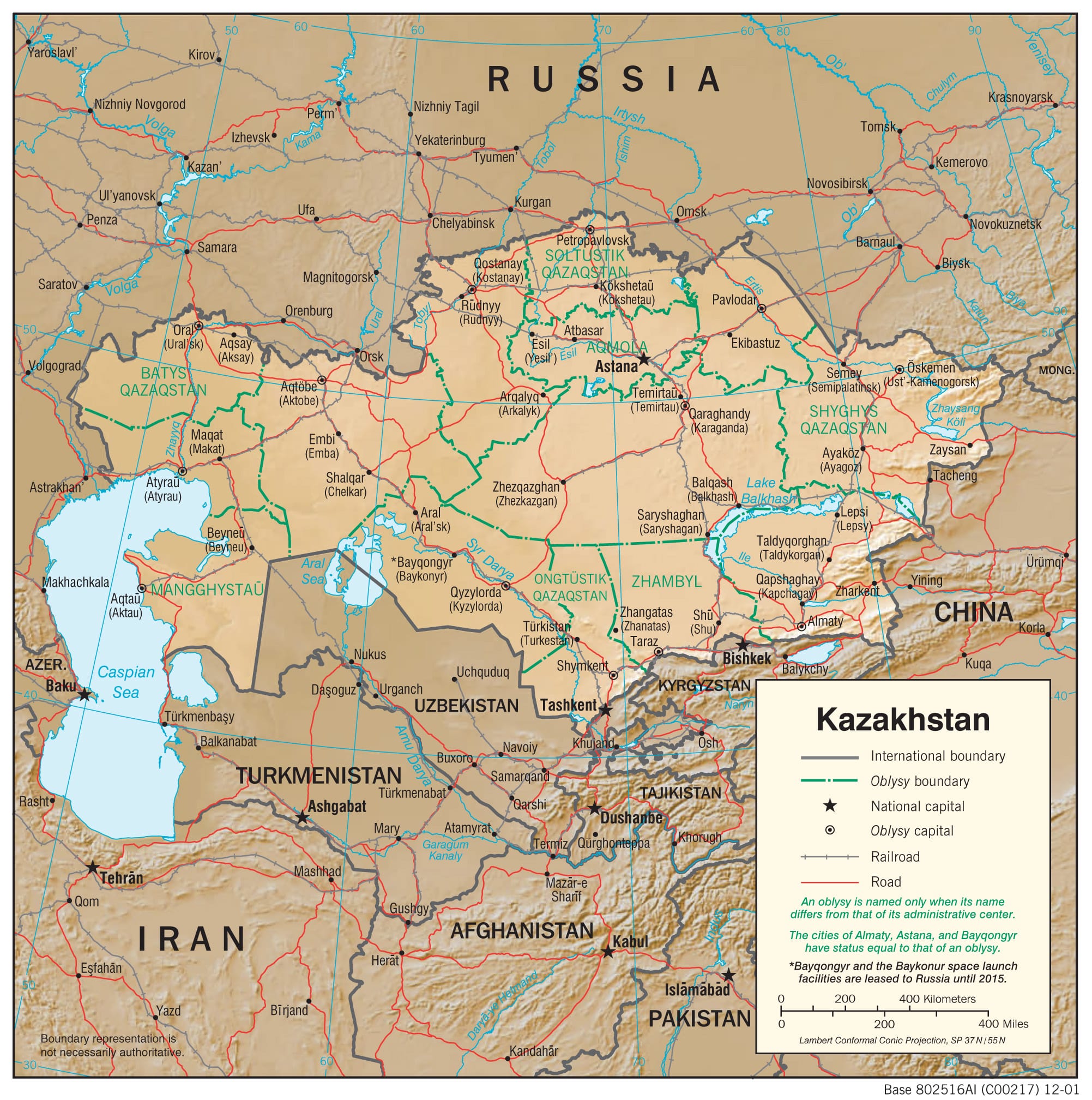 Detailed map of Kazakhstan