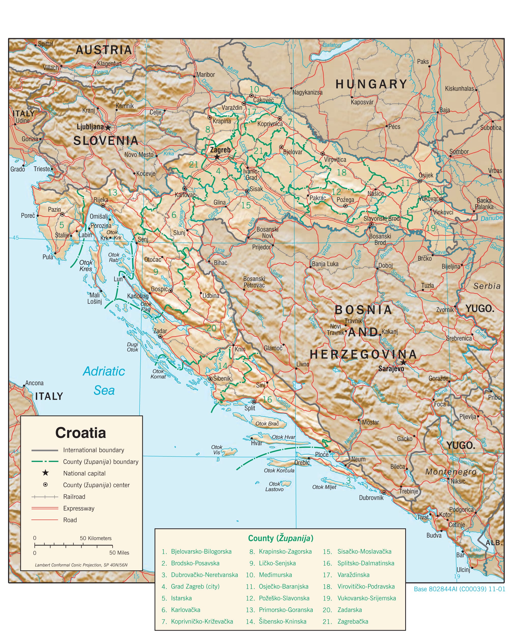 Detailed map of Croatia