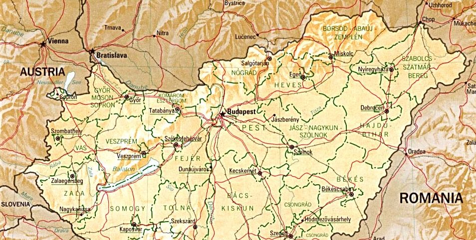 Detailed map of Hungary