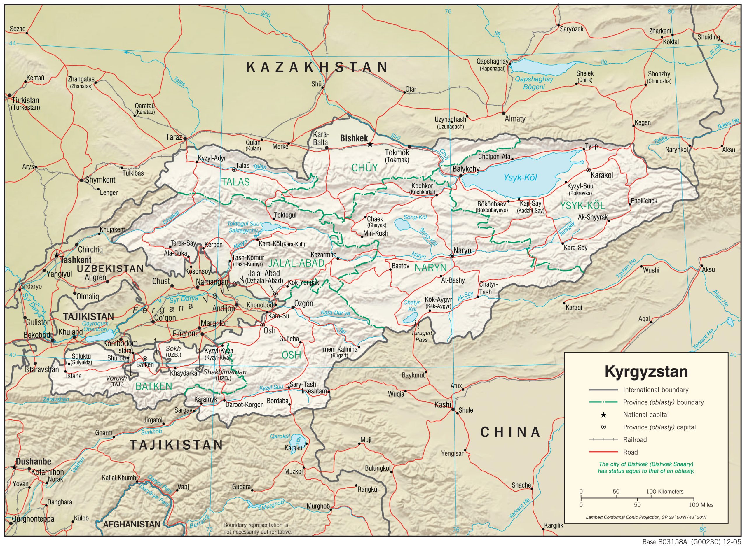 Detailed map of Kyrgyzstan