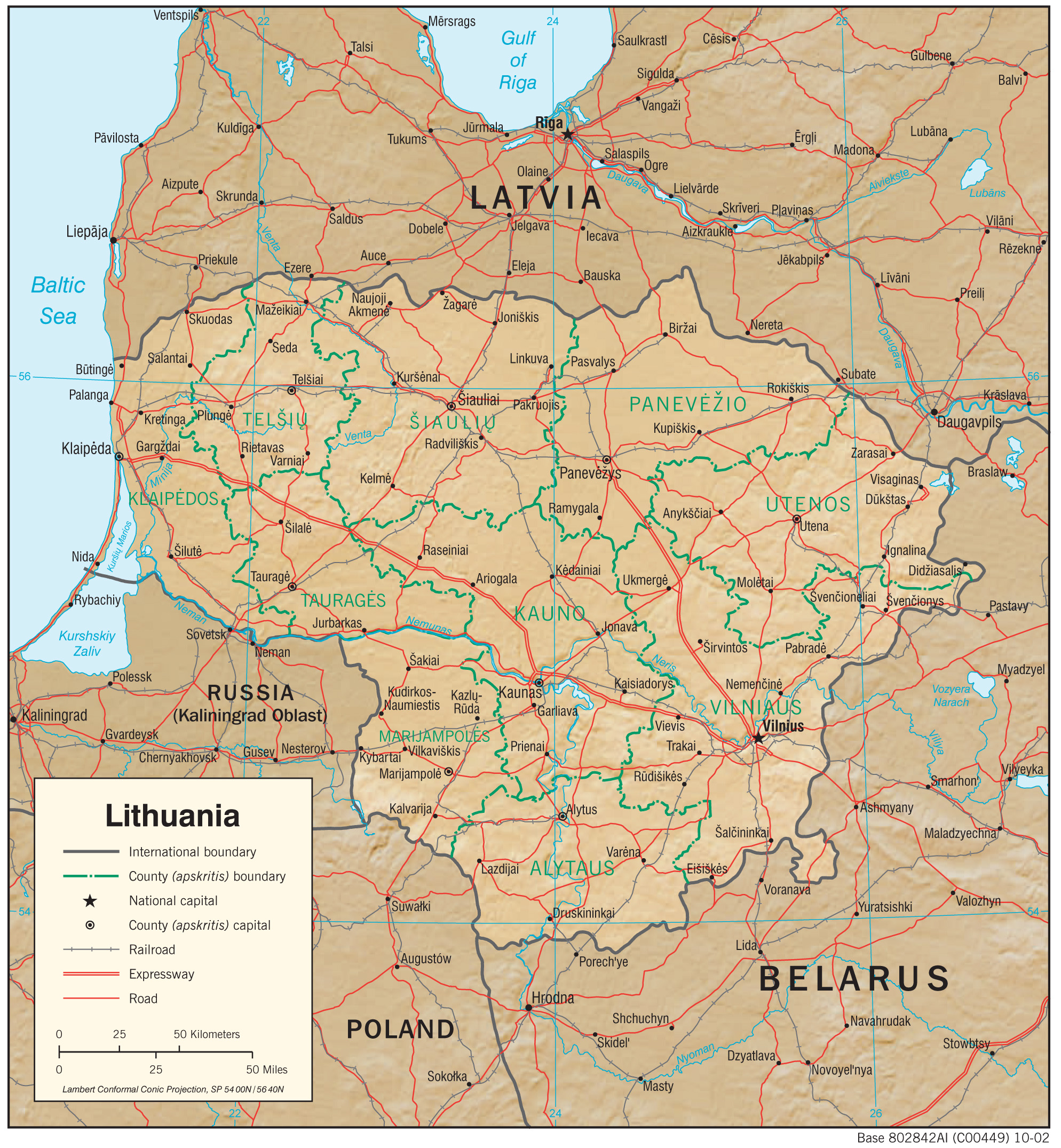 Detailed map of Lithuania
