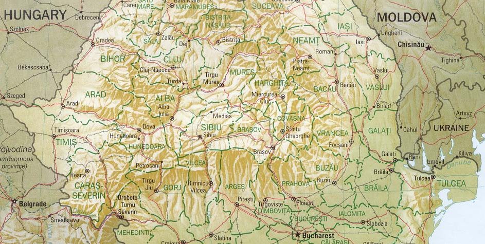 Detailed map of Romania