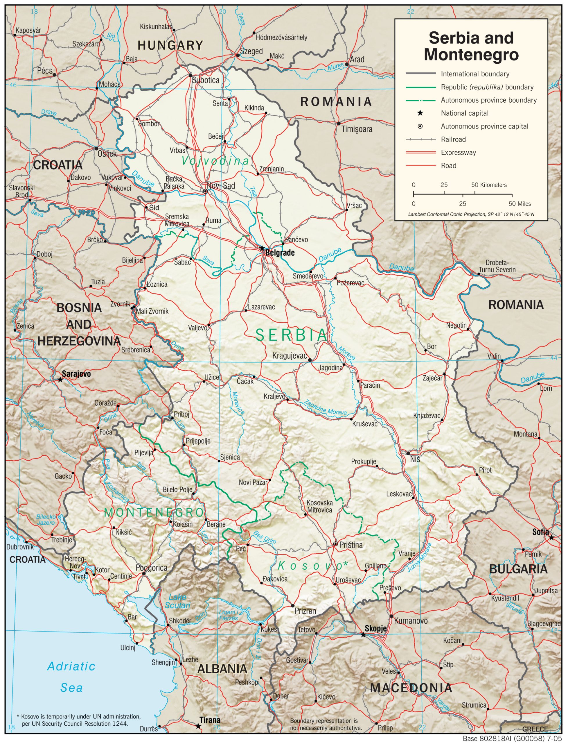 Detailed map of Serbia