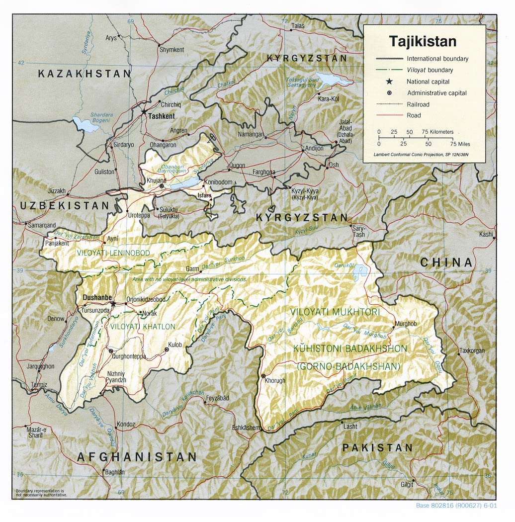 Detailed map of Tajikistan