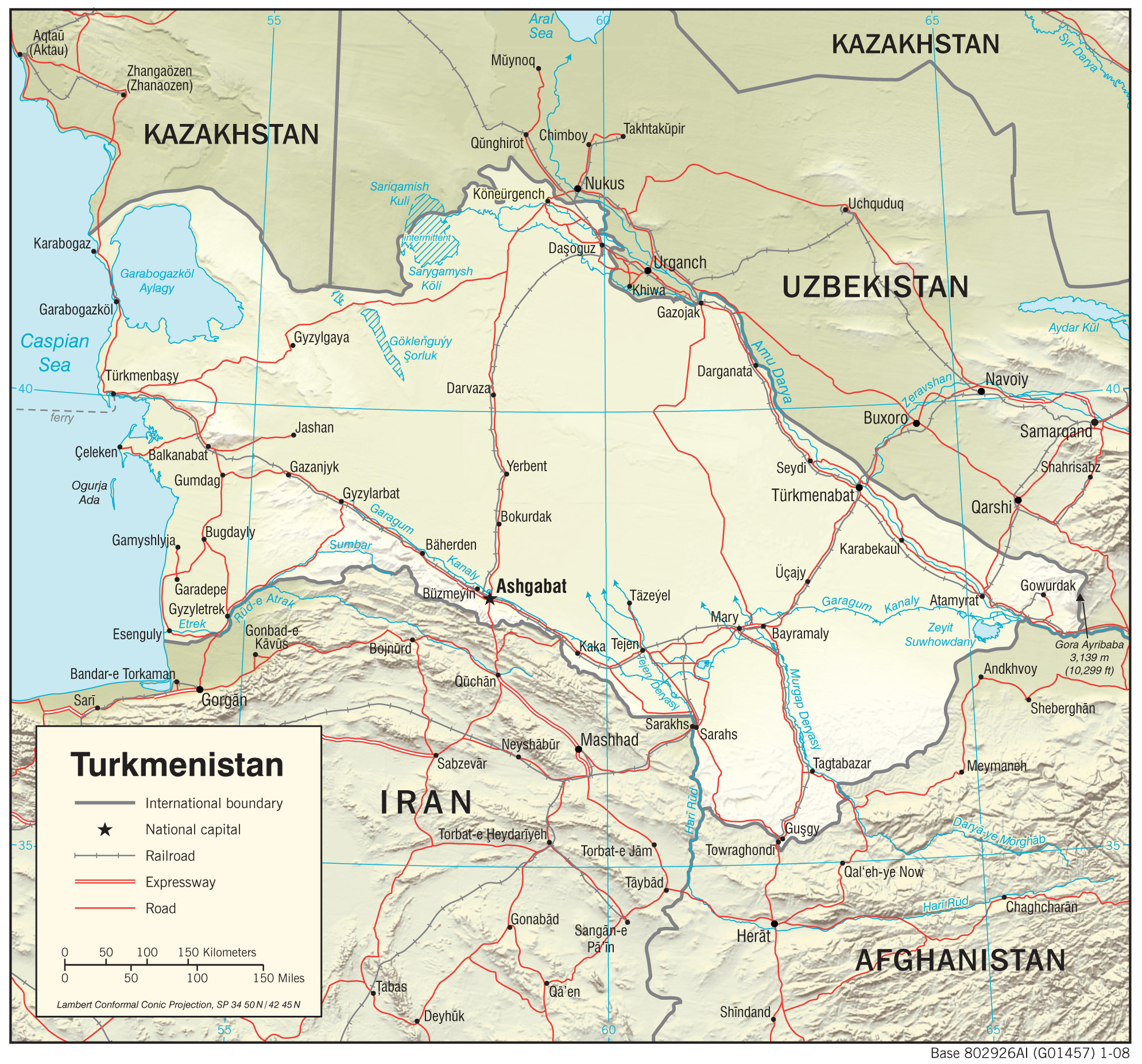 Detailed map of Turkmenistan