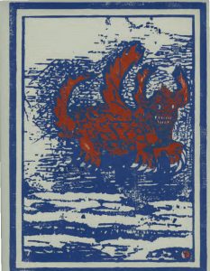 The Piasa Bird woodblock print card